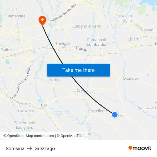Soresina to Grezzago map