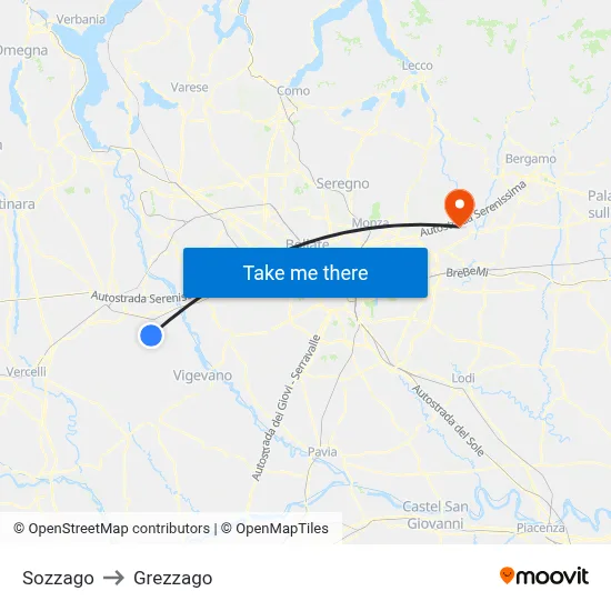 Sozzago to Grezzago map