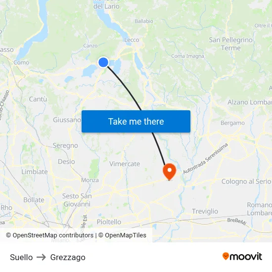 Suello to Grezzago map