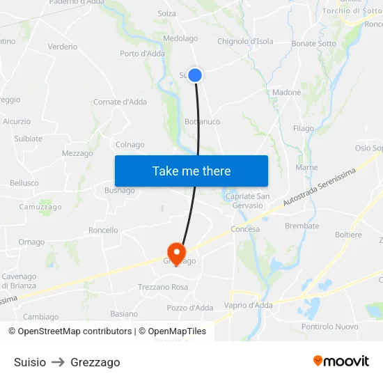 Suisio to Grezzago map