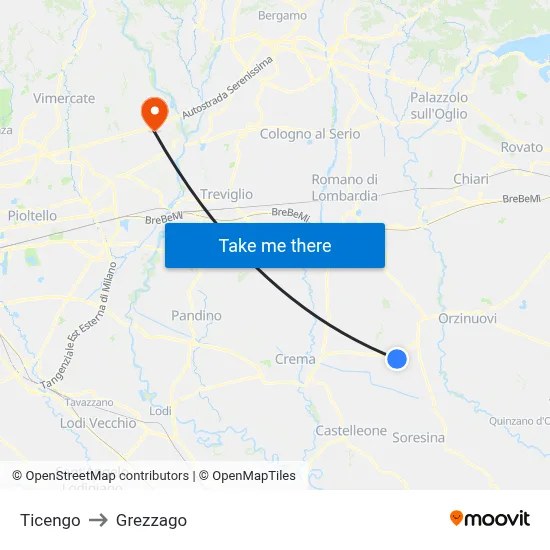 Ticengo to Grezzago map