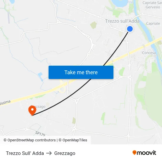 Trezzo Sull' Adda to Grezzago map