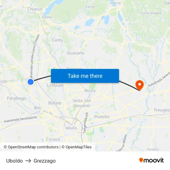 Uboldo to Grezzago map