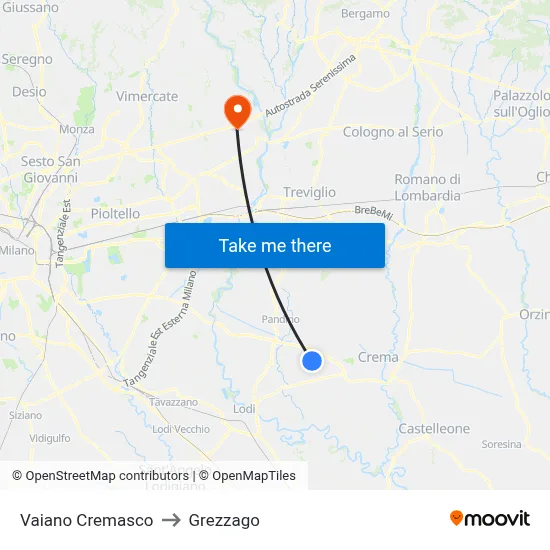 Vaiano Cremasco to Grezzago map