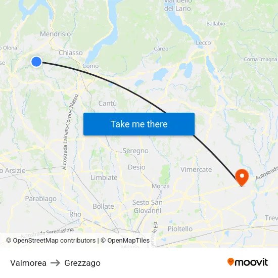Valmorea to Grezzago map