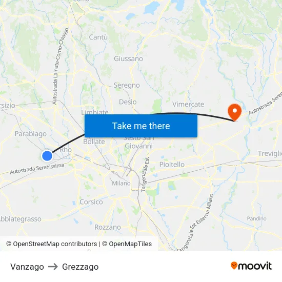 Vanzago to Grezzago map