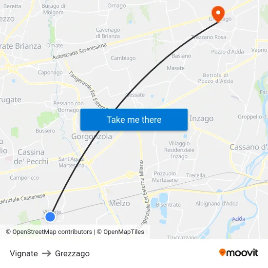 Vignate to Grezzago map