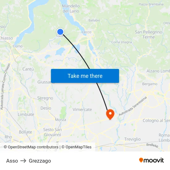 Asso to Grezzago map