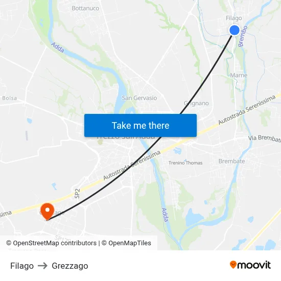 Filago to Grezzago map