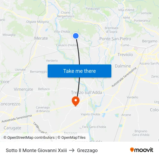 Sotto Il Monte Giovanni Xxiii to Grezzago map
