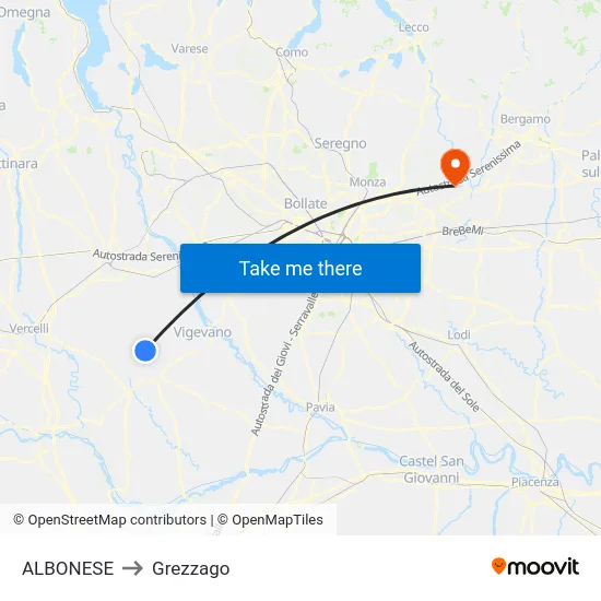 Albonese to Grezzago map