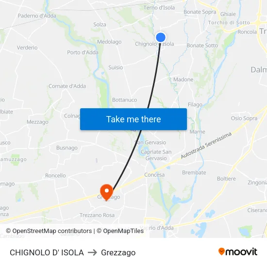 Chignolo D' Isola to Grezzago map