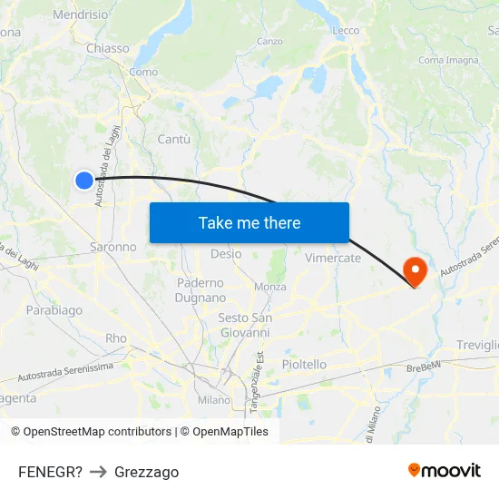Fenegro to Grezzago map