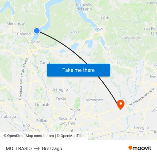 Moltrasio to Grezzago map