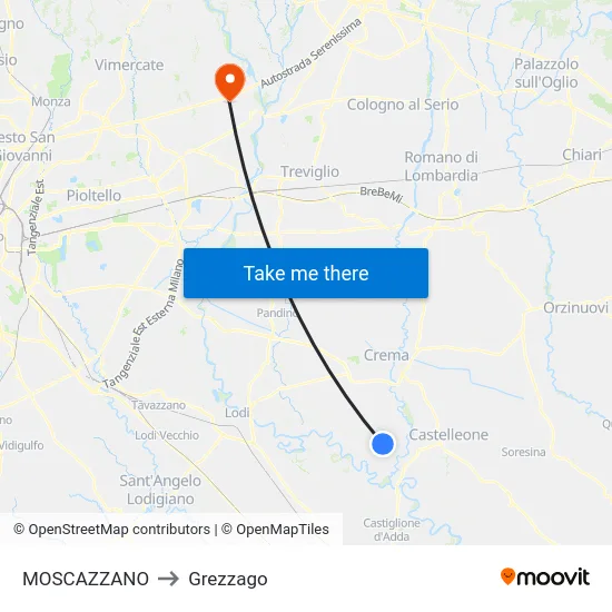 Moscazzano to Grezzago map