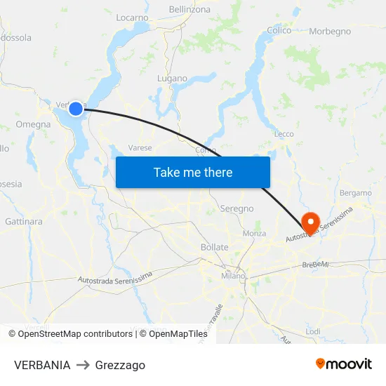 Verbania to Grezzago map