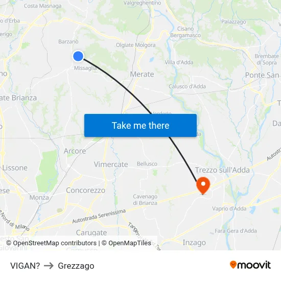 Vigano to Grezzago map
