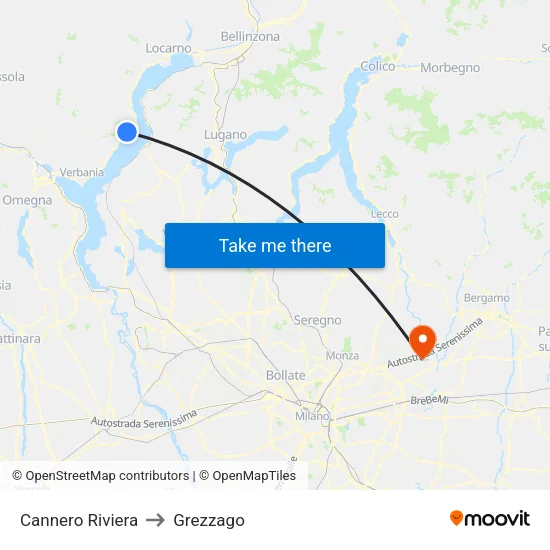 Cannero Riviera to Grezzago map