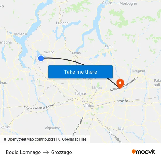 Bodio Lomnago to Grezzago map