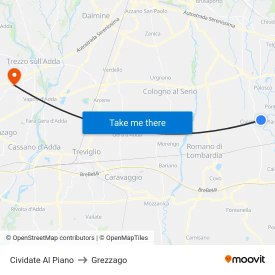 Cividate al Piano to Grezzago map