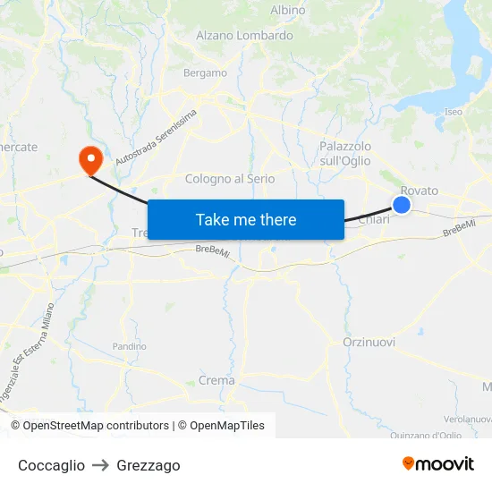 Coccaglio to Grezzago map