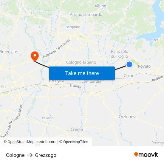 Cologne to Grezzago map