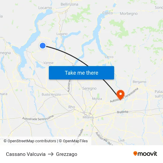 Cassano Valcuvia to Grezzago map