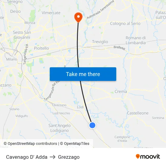 Cavenago D' Adda to Grezzago map
