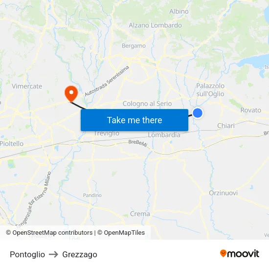 Pontoglio to Grezzago map