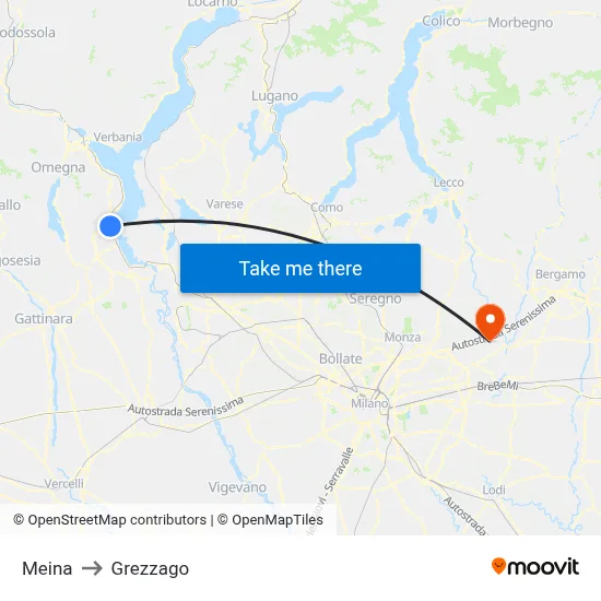 Meina to Grezzago map