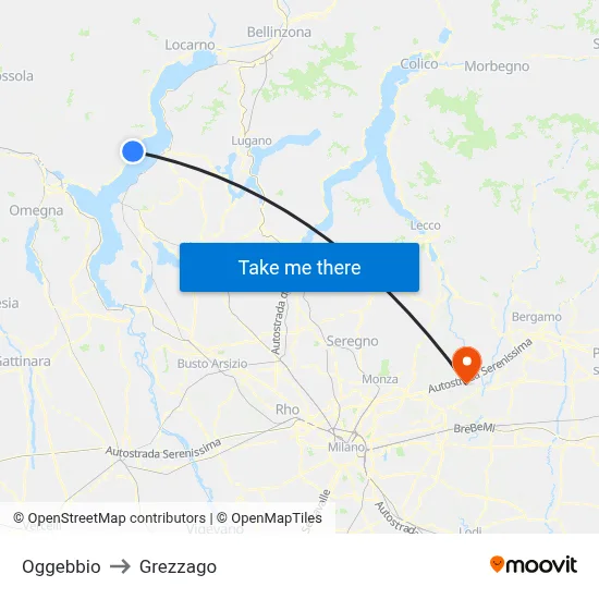 Oggebbio to Grezzago map