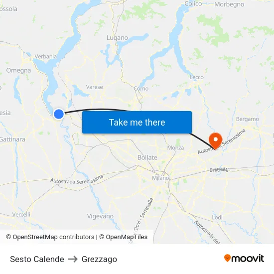 Sesto Calende to Grezzago map