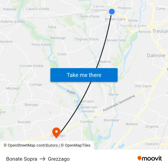 Bonate Sopra to Grezzago map