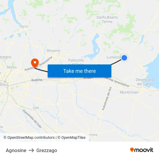 Agnosine to Grezzago map