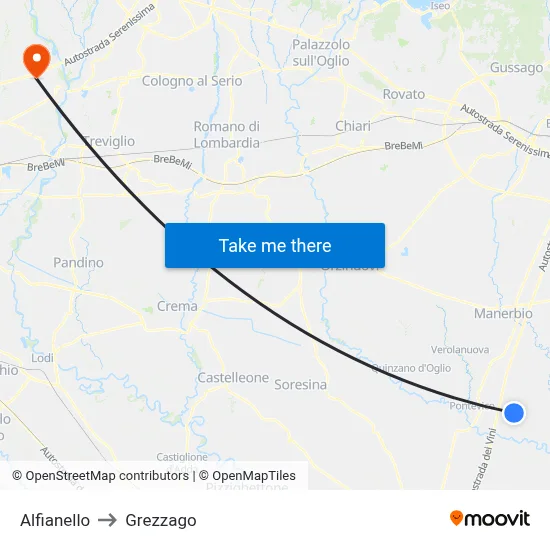 Alfianello to Grezzago map