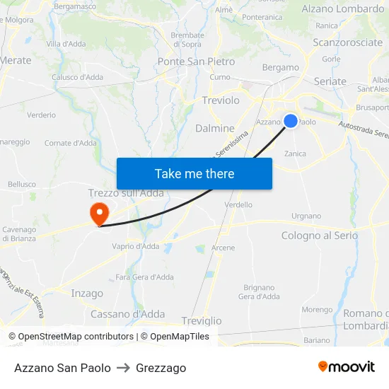 Azzano San Paolo to Grezzago map