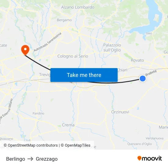 Berlingo to Grezzago map