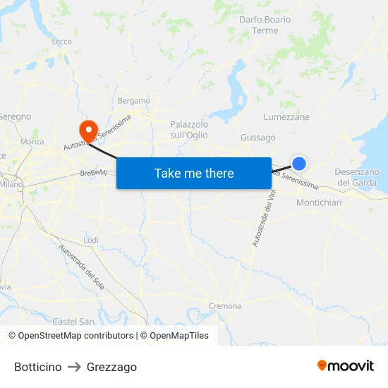 Botticino to Grezzago map