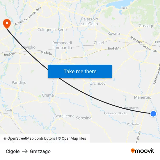 Cigole to Grezzago map