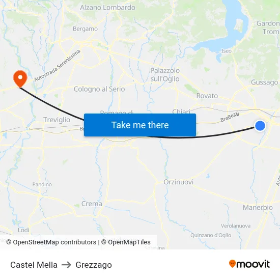 Castel Mella to Grezzago map