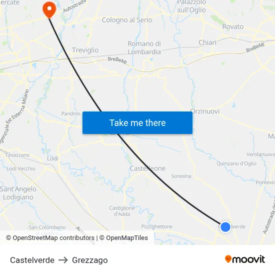 Castelverde to Grezzago map
