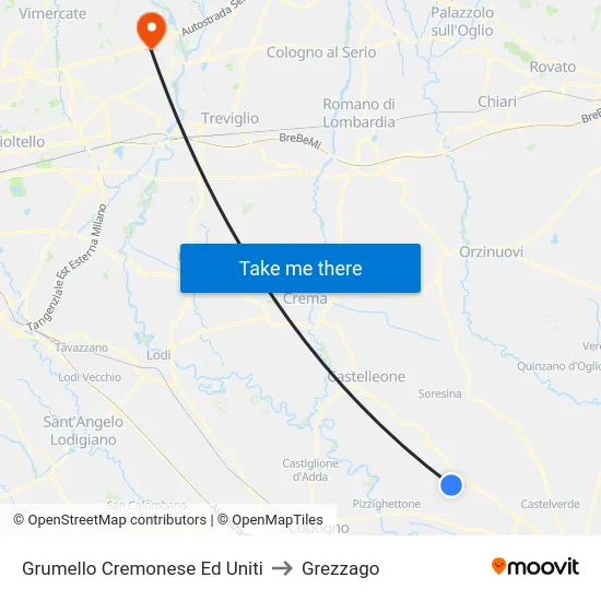 Grumello Cremonese Ed Uniti to Grezzago map