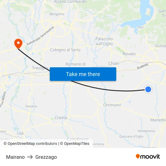 Mairano to Grezzago map
