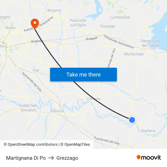 Martignana di Po to Grezzago map