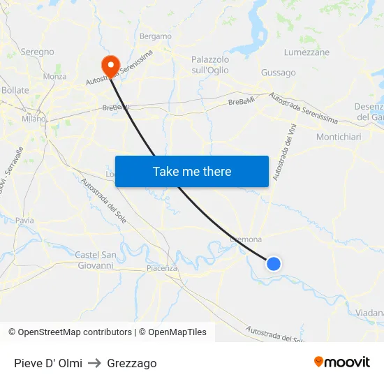 Pieve D' Olmi to Grezzago map