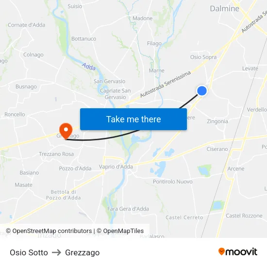 Osio Sotto to Grezzago map