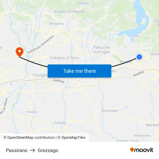 Passirano to Grezzago map