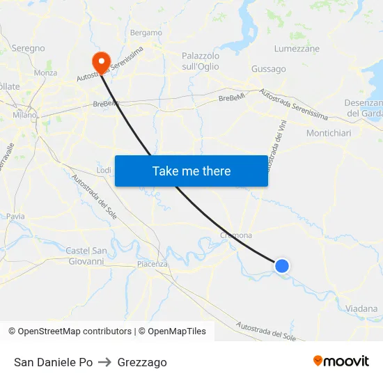 San Daniele Po to Grezzago map