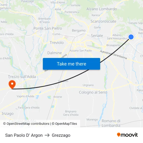 San Paolo d'Argon to Grezzago map