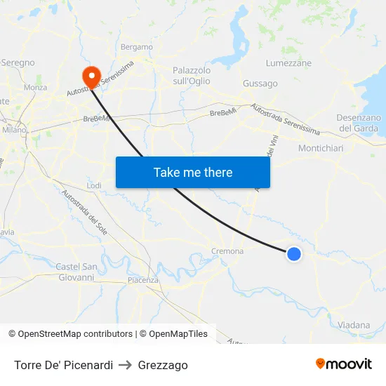 Torre De' Picenardi to Grezzago map